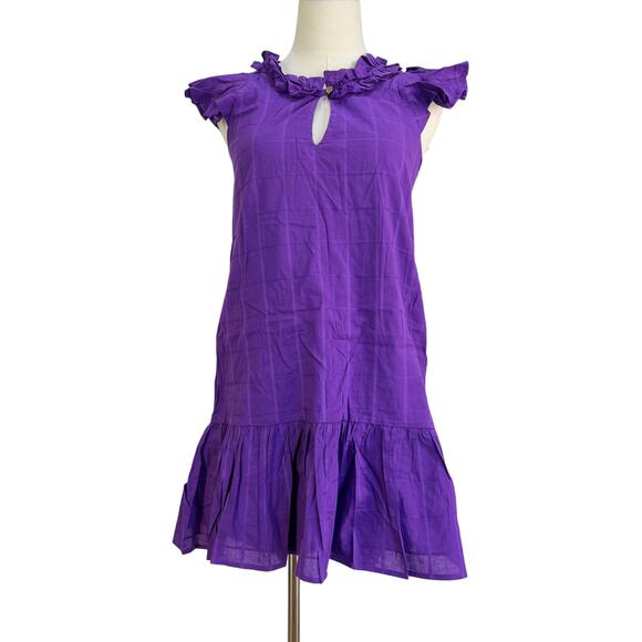 Never A Wallflower High Neck Dress Purple Windowpane Cotton - Picture 9 of 9